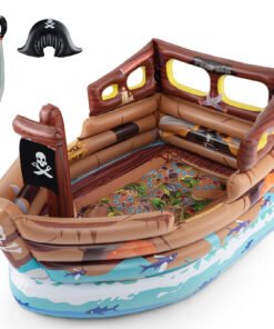 Inflatable Pirate Ship Playhouse with Built in Motor-Multicolor