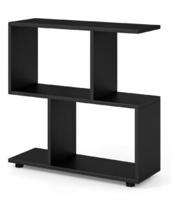 2-tier Irregular Storage Shelf Wood Shelving Units with 4 Compartments-Black