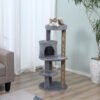 PawHut 104 cm Cat Tree, Cat Condo Tree Tower, Cat Activity Centre with Scratching Posts, Plush Perches, Hanging Ball - Grey