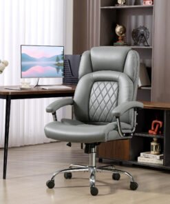 HOMCOM Big and Tall Office Chair 180kg with Spring Cushion, PU Leather - Grey