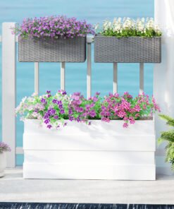 Outsunny Set of Two Rattan-Effect Planters - Grey