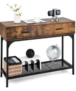 Industrial Console Table with Drawer for Small Space-Rustic Brown