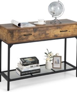 Industrial Console Table with 2 Drawers and Open Storage Shelf-Rustic Brown