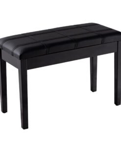 Wooden Duet Piano Bench with Padded Cushion and Music Storage-Black