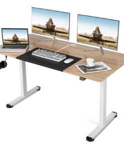 Height Adjustable Home Office Computer Desk with Headphone Hook-Natural
