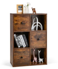 6 Cube Storage Bookcase with 3 Drawers for Living Room Bedroom-Rustic Brown