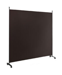 Single Panel Rolling Room Divider with Smooth Wheels-Brown