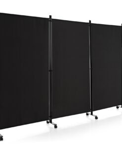 3-Panel Folding Room Divider with Wheels for Living Room Bedroom-Black