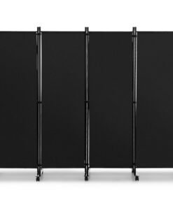 4-Panel Folding Room Divider with Wheels for Living Room Bedroom -Black