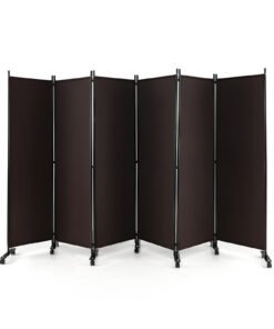 6 Panel Room Divider on Wheels for Indoor-Brown