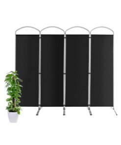 4 Panel Freestanding Folding Room Divider for Living Room Office-Black