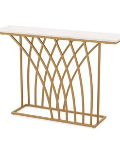 120cm Console Table with Faux Marble Tabletop-White