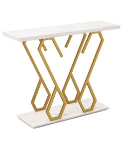 Faux Marble Console Table with Adjustable Foot Pads-White