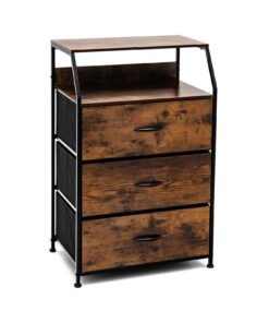 3-Drawer Dresser with Wooden Top and Front for Bedroom Living Room-Rustic Brown