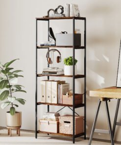 HOMCOM 5-Tier Bookshelf, Industrial Bookcase with Metal Frame - Rustic Brown and Black