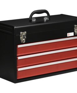 DURHAND 3 Drawer Tool Chest, Lockable Metal Tool Box with Ball Bearing Runners, Portable Toolbox, 510mm x 220mm x 320mm, Black