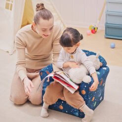 HOMCOM Kids Planet-Themed Armchair, with Non-Slip Feet, Wooden Frame - Blue