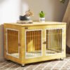 PawHut Dog Crate Furniture, Dog Cage End Table. with Soft Cushion, Double Door - Oak Tone