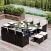 Outsunny Rattan Dining Set Garden Furniture Patio set 11 PC with Cushion Black /Milk White