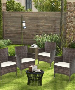 Outsunny 4 PC Rattan Chair Set, Patio Sofa Chairs Set, Cushioned Outdoor Rattan Furniture