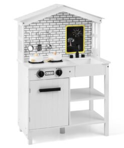 Kids Play Kitchen Pretend Playset with Stoves and Chalkboard-White