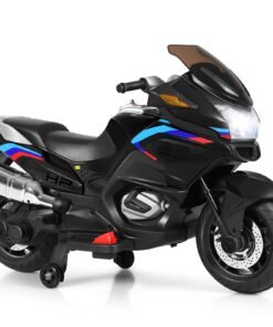 12V Electric Battery Powered Ride On Motorcycle with Training Wheels-Black