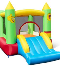 Kids Smiley Face Theme Inflatable Bounce House with Slide and Basketball Hoop (without Blower)