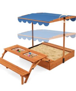 Kids Wooden Sand Box with Lid Cover and Bench-Blue