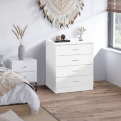 HOMCOM Chest of Drawers, 4 Drawers Storage Cabinet with Metal Rails, Anti-Tip for Playroom, Nursery Room, Hallway, etc