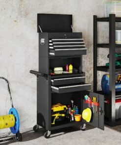 HOMCOM Three-Part Steel Locking Tool Chest - Black