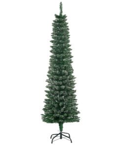 HOMCOM 5.5FT Artificial Snow Dipped Christmas Tree Xmas Pencil Tree Holiday Home Indoor Decoration with Foldable Black Stand, Green