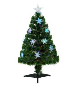 HOMCOM 3FT Green Fibre Optic Artificial Christmas Tree Xmas Colourful LED Scattered Tree with Snowflakes Ornaments Fireproofing