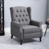 HOMCOM Recliner Armchair, Vintage Reclining Chair with Nail Head Trim, Wingback Chair with Button Tufted Back and Footrest, for Living Room, Grey
