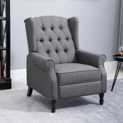 HOMCOM Recliner Armchair, Vintage Reclining Chair with Nail Head Trim, Wingback Chair with Button Tufted Back and Footrest, for Living Room, Grey