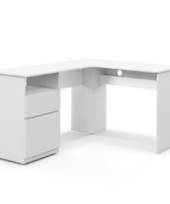 L Shaped Computer Desk with Letter File Drawer and Open Compartment-White