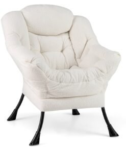 Large Lazy Chair with Cozy Head Pillow and Storage Pocket-Beige