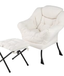 Lazy Chair with Ottoman and Folding Footrest for Living Room-Beige
