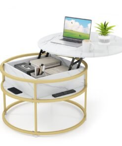 80cm Lift Top Coffee Table with Hidden Compartment and Side Shelves-White