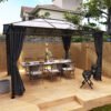 Outsunny 3 x 3(m) Hardtop Gazebo Canopy with Polycarbonate Roof, Permanent Pavilion Garden Gazebo with Curtains for Patio, Deck, Grey