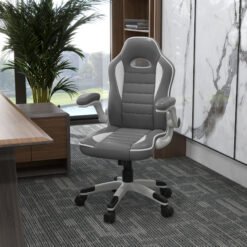 Vinsetto Computer Gaming Chair, Office Desk Swivel Chair, PU Leather Racing Chair with 90 Flip-up Armrest, Adjustable Height and Rolling Wheels, Grey
