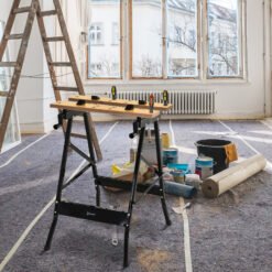 DURHAND 4-in-1 Work Bench, Folding Clamp Table w/ 4 Adjustable Clamping Pegs for DIY Home Garage, Black