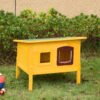 Pawhut Garden Wooden Cat House Hide Cage Outdoor Pet Play Home Waterproof Roof Kitty Shelter Kennel w/ith Door & Window
