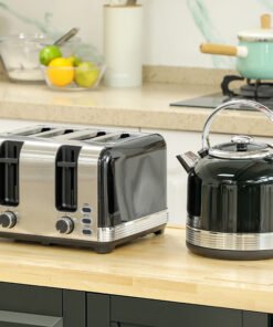 HOMCOM Polished Stainless Steel Kettle and Toaster Set - Black