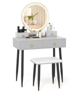 Makeup Vanity Desk with Lighted Mirror for Bedroom-Grey