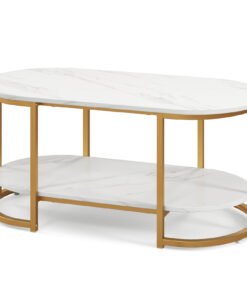 Marble Coffee Table with Open Storage Shelf-White