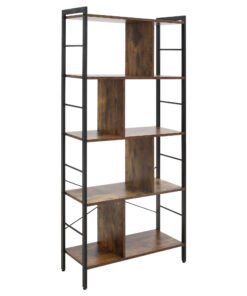 HOMCOM Industrial Storage Unit, 5 Tiers Bookcase with Open Compartments for Office Living Room, Bedroom, Rustic Brown and Black