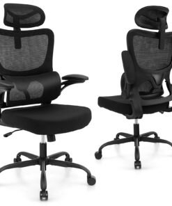 Mesh Office Chair with Adaptive Lumbar Support and Adjustable Headrest-Black