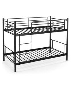 Metal Twin Over Twin Bunk Beds with Ladder and Full-length Guardrails-Black