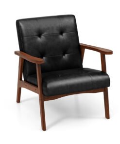 Mid Century Modern Accent Chair with Leather Cover-Black