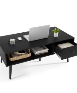 109cm Rectangular Coffee Table with Drawer and Storage Shelf-Black
